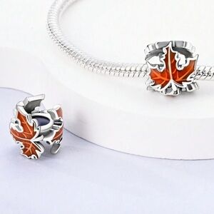 Pandora Silver and Orange Maple Leaf Charm